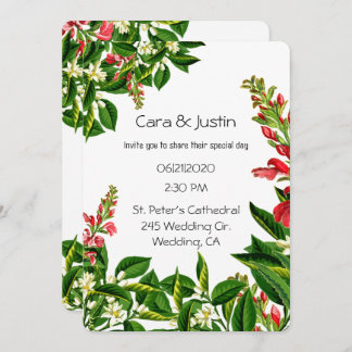 Elegant Greenery Red Floral Traditional Wedding Invitation