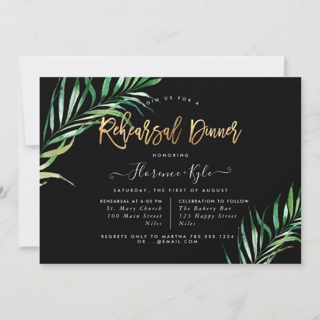 Elegant Greenery Rehearsal Dinner, Palms Invitation (Front)