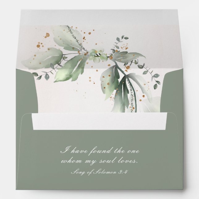 Elegant Greenery Return Add Bible Verse Wedding Envelope (Back (Bottom))