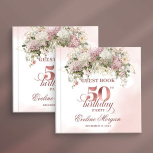 Elegant Greenery Rose Gold Blush 50th Birthday Guest Book