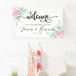 Elegant Greenery Rose Minimal Gold Wedding Party  Banner