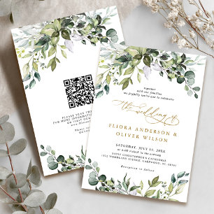 Elegant Greenery Rustic Botanical QR Code Wedding Invitation