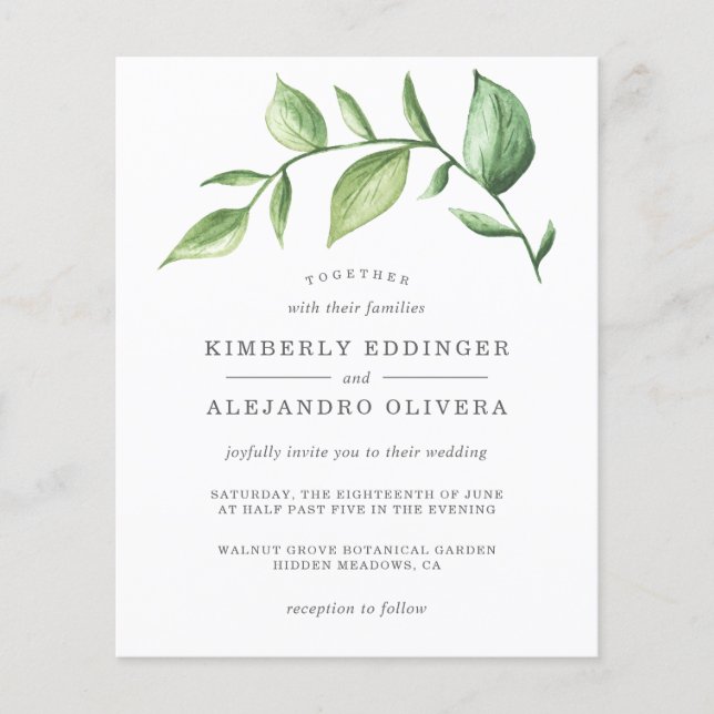 Elegant Greenery Rustic Budget Wedding Invitation (Front)