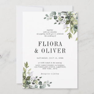 Elegant Greenery Rustic Country Botanical Wedding Invitation