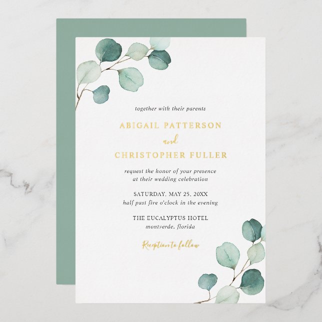 Elegant Greenery Rustic Eucalyptus Wedding Gold (Front/Back)