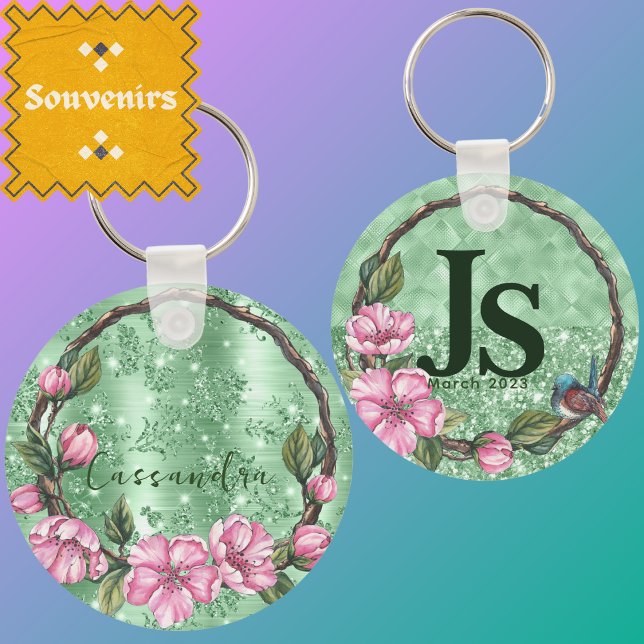 Elegant Greenery Rustic Foliage Mint Green Sage Key Ring (Creator Uploaded)