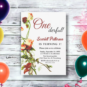 Elegant Greenery Rustic Roses Floral 1st Birthday Invitation