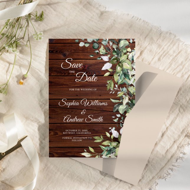 Elegant Greenery Rustic Wood Save The Date Invite (Creator Uploaded)