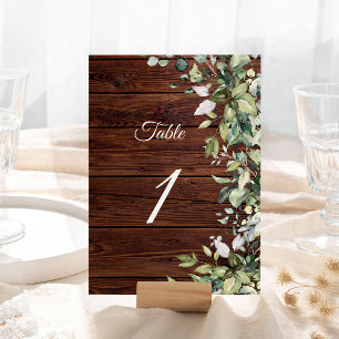 Elegant Greenery Rustic Wood  Table Number