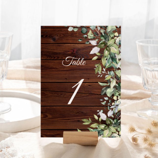 Elegant Greenery Rustic Wood  Table Number (Creator Uploaded)