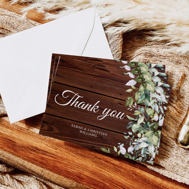 Elegant Greenery Rustic Wood  Thank You Card (Creator Uploaded)