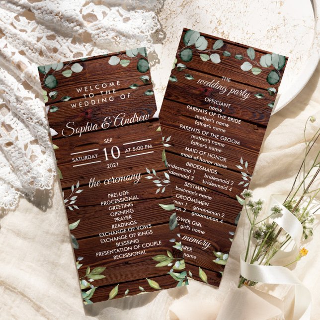 Elegant Greenery Rustic Wood Wedding Programs (Creator Uploaded)