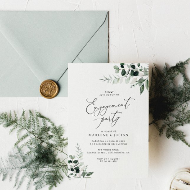 elegant greenery sage green engagement party invitation (Creator Uploaded)
