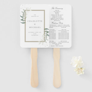 elegant greenery sage leaves wedding program hand fan