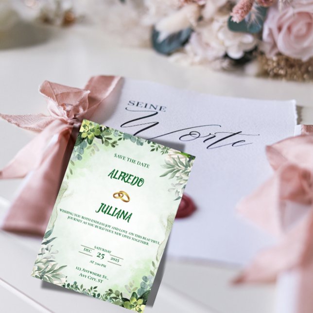 Elegant Greenery Save The Date Card  (Creator Uploaded)