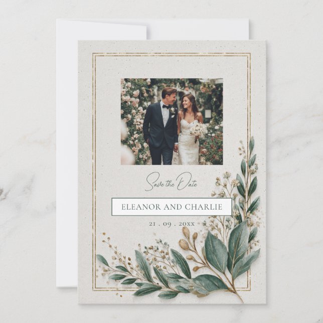 Elegant Greenery Save the Date Invitation (Front)