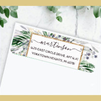 Elegant Greenery Script Gold Frame Return Address