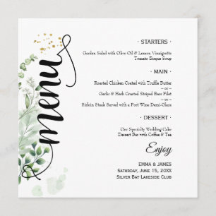 Elegant Greenery Script Round Wedding Flat Menu