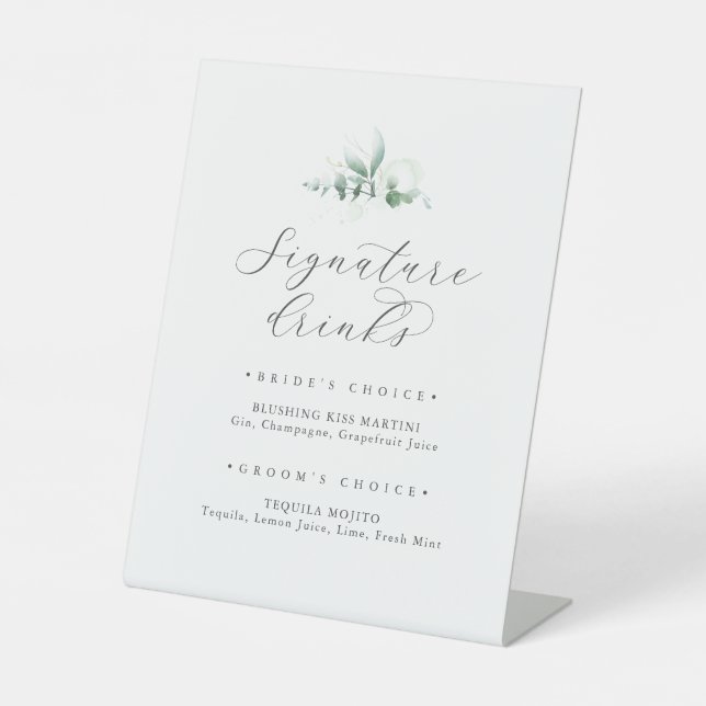 Elegant Greenery Signature Drinks Sign (Front)