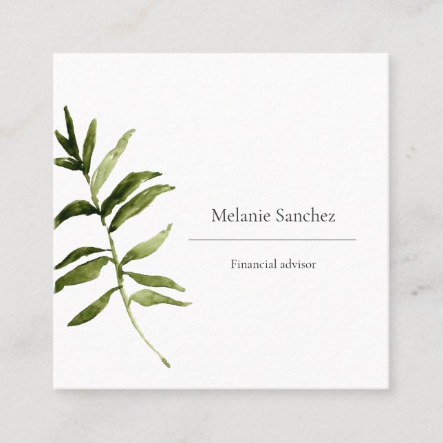 Elegant greenery simple floral business card (Front)