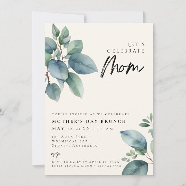 Elegant Greenery Simple mother's day BRUNCH Invitation (Front)