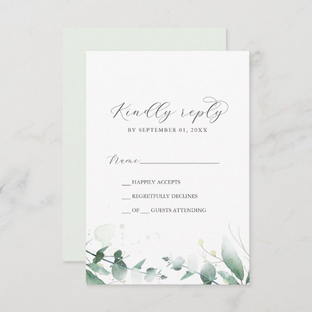Elegant Greenery Simple RSVP Card (Front/Back)