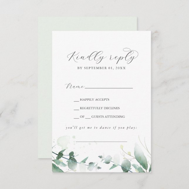Elegant Greenery Song Request RSVP Card (Front/Back)