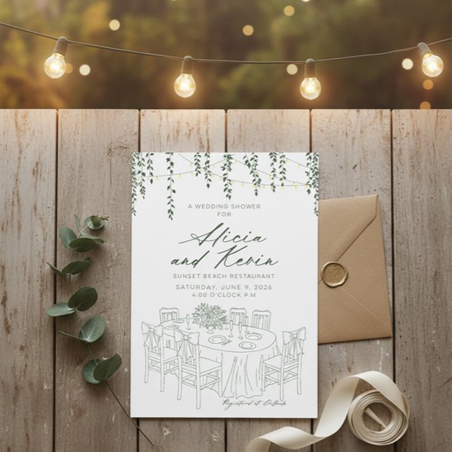 Elegant Greenery & String Lights Wedding Shower  Invitation (Creator Uploaded)