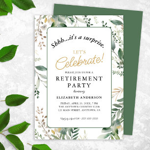 Elegant Greenery Surprise Retirement Party Invitation