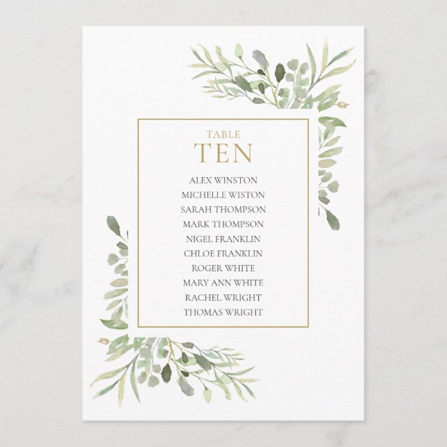 Elegant Greenery Table Number 10 Seating Chart (Front)