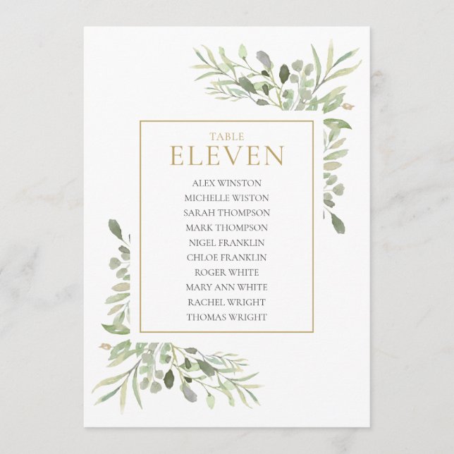 Elegant Greenery Table Number 11 Seating Chart (Front)