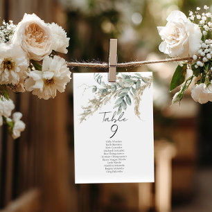 Elegant greenery table number seating chart cards