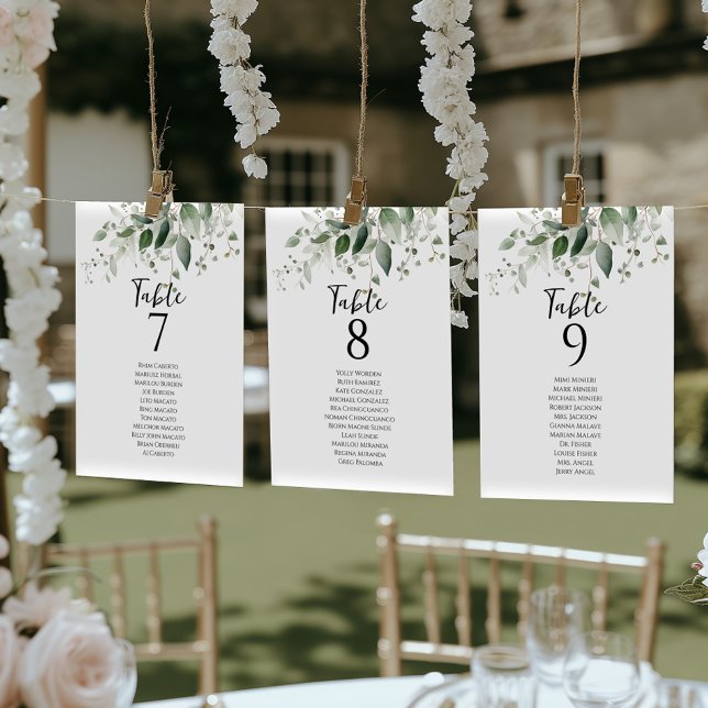 Elegant greenery table number seating chart cards (Creator Uploaded)