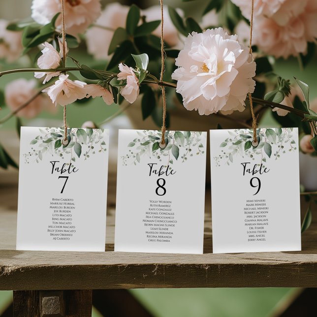 Elegant greenery table number seating chart cards (Creator Uploaded)