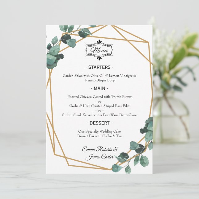 Elegant Greenery Table Wedding Menu (Standing Front)