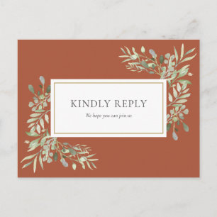 Elegant Greenery Terracotta Wedding RSVP Invitation Postcard