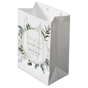 Elegant Greenery   Thank You Gold Wedding  Medium Gift Bag
