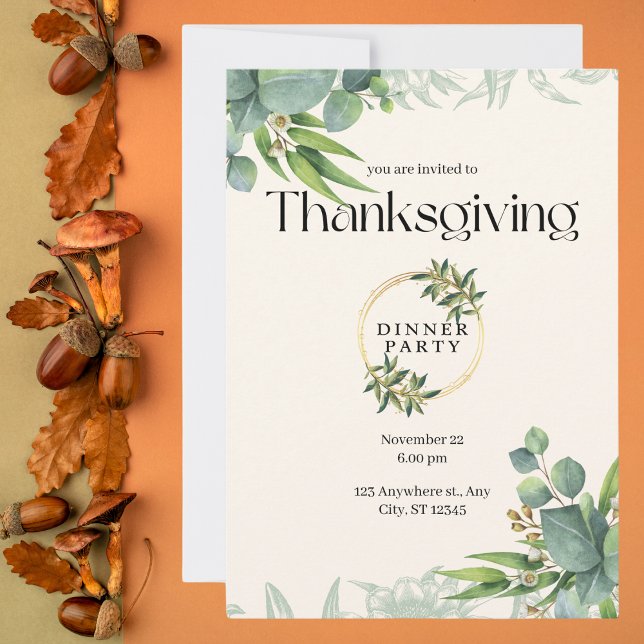 Elegant Greenery Thanksgiving Dinner Party Invitation (Creator Uploaded)