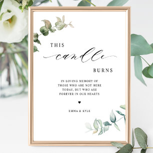 Elegant Greenery This Candle Burns Wedding Sign