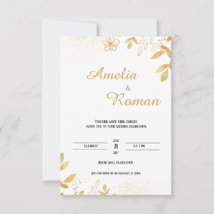 Elegant greenery, typography wedding invitation