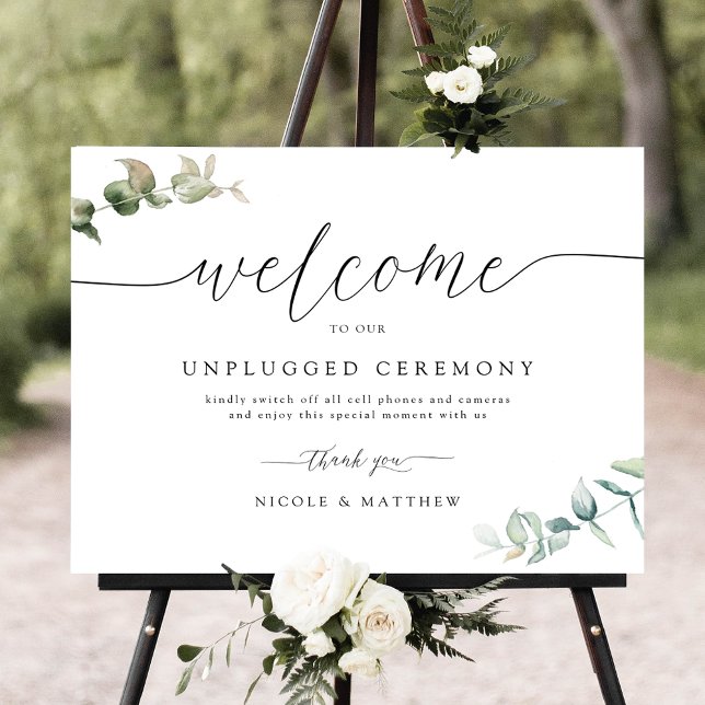 Elegant Greenery Unplugged Ceremony Sign (Creator Uploaded)