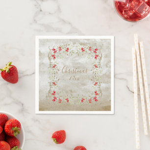 Elegant Greenery Watercolor Christmas Script Napkin