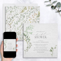 Elegant Greenery Watercolor Floral Bridal Shower