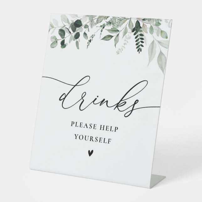elegant greenery watercolor floral drinks sign (Front)