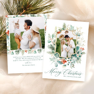Elegant Greenery Watercolor Merry Christmas Holiday Card