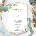 Elegant Greenery Watercolor Wedding Program<br><div class="desc">Welcome your guests with this elegant Wedding program with delicate watercolor stains and exquisite Eucalyptus greenery details. Modern hand written golden calligraphy elements. Ability to make text changes and adjustments by selecting customise further. Front with wedding ceremony details, back with wedding party names and thank you message for your guests....</div>