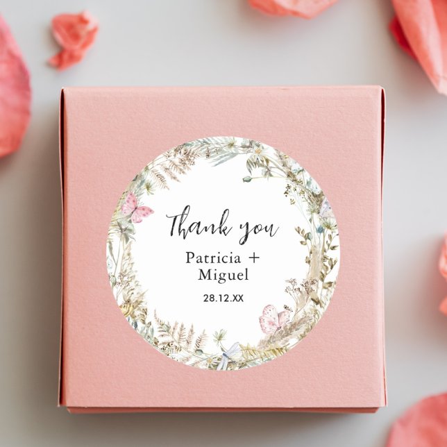 Elegant Greenery Watercolor Wedding Thank You Classic Round Sticker (Creator Uploaded)