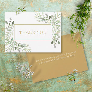 Elegant Greenery Watercolour Gold Thank You Card