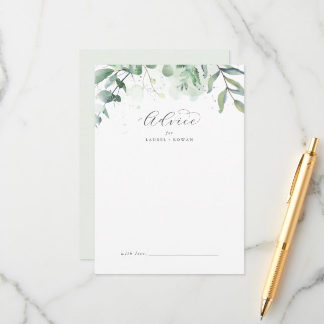 Elegant Greenery Wedding Advice Card (Front/Back In Situ)