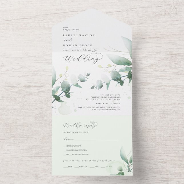 Elegant Greenery Wedding All In One Invitation (Inside)